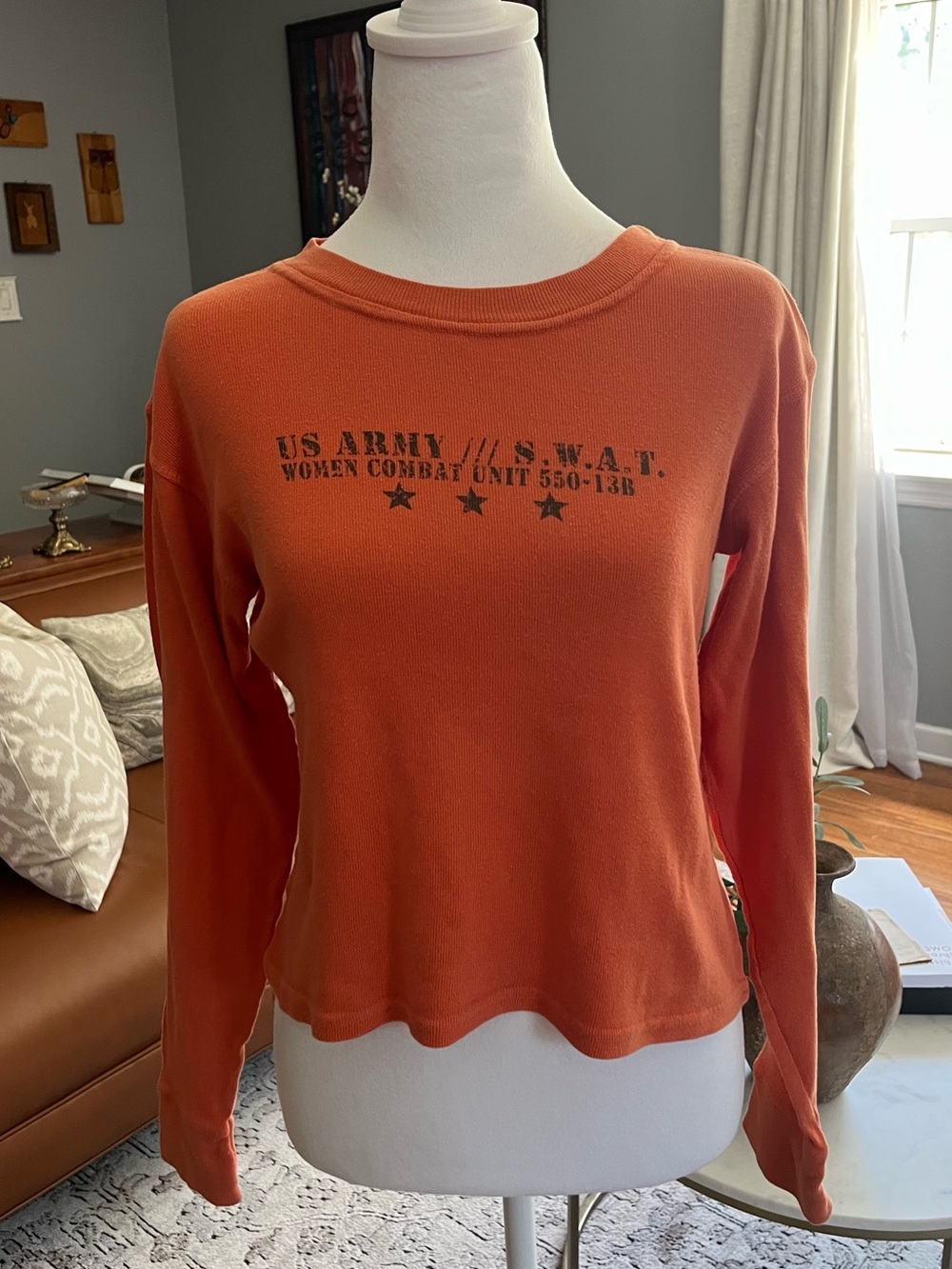 In Vitro VTG. 90’s Womens Swat Team Long Sleeve T-Shirt Orange See Measurements